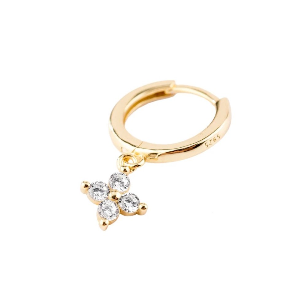 Crystal Flower Pendant Charm Hoop Earring in Gold - Picture 4 of 11